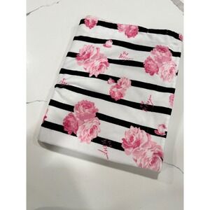 Betsey‎ Johnson Baby Black Stripe Pink Floral Plush Throw Blanket Soft Decor